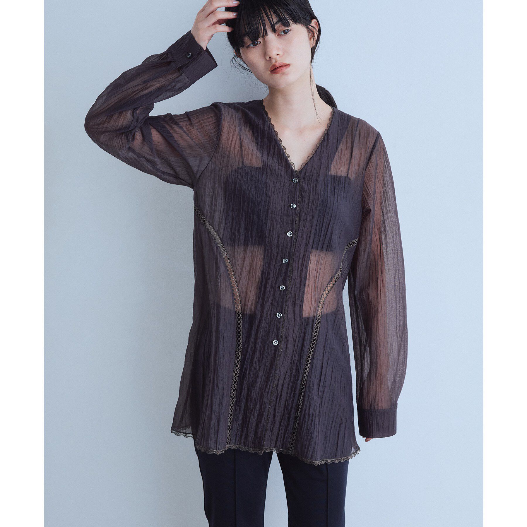 CODE A「lace－inset sheer tunic」|シャツ・ブラウス|
