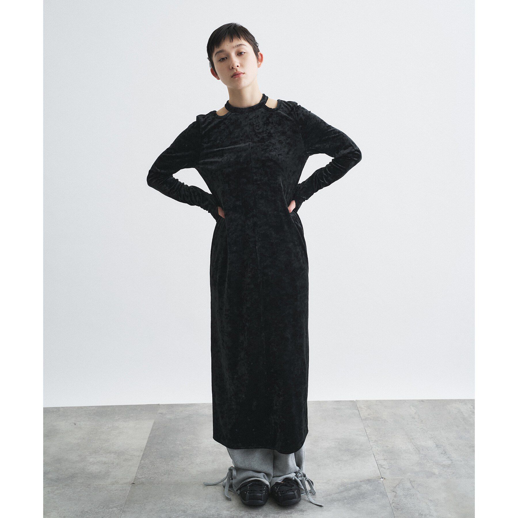 CODE A「【ReRe】neck point velour dress」|ワンピース|