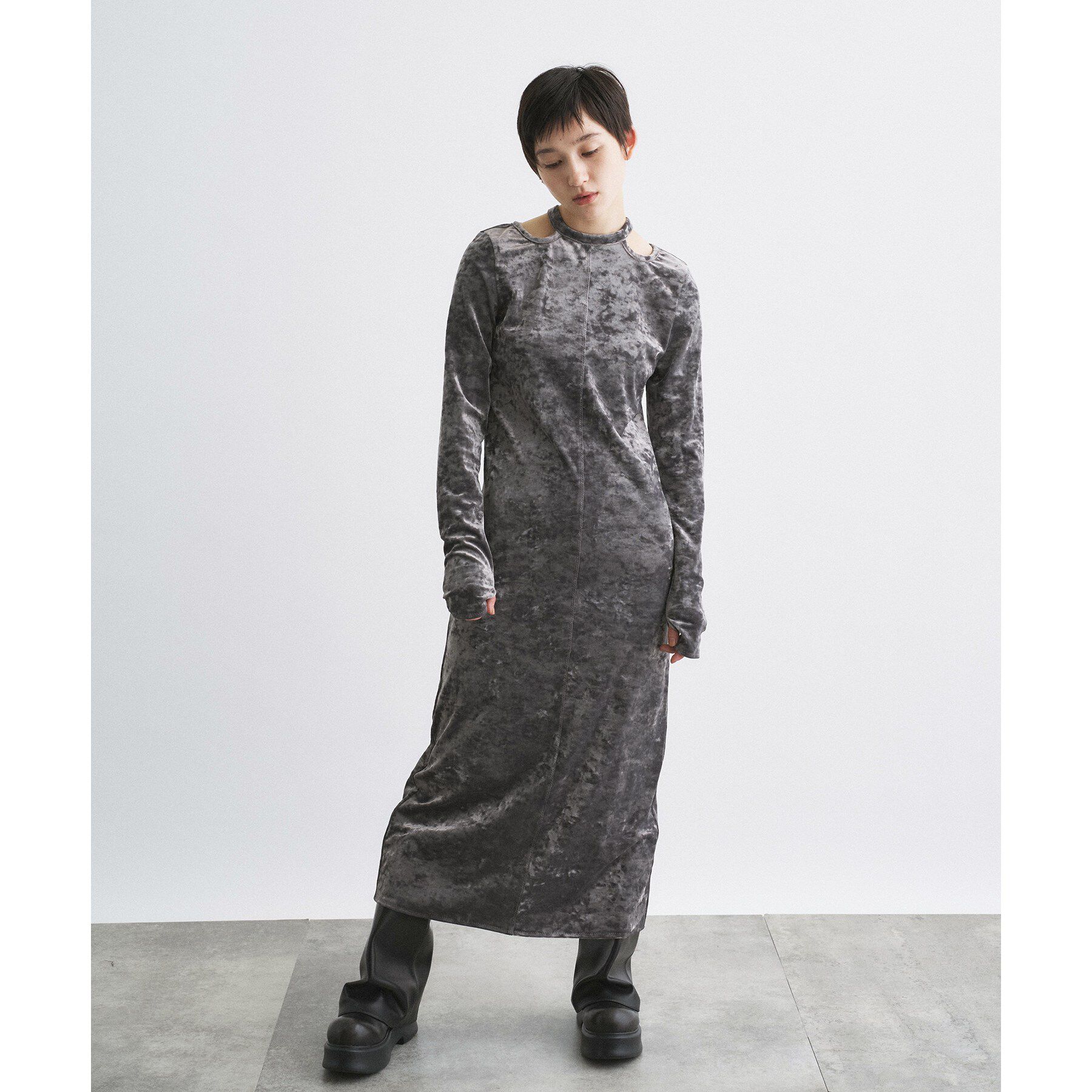 CODE A「【ReRe】neck point velour dress」|ワンピース|