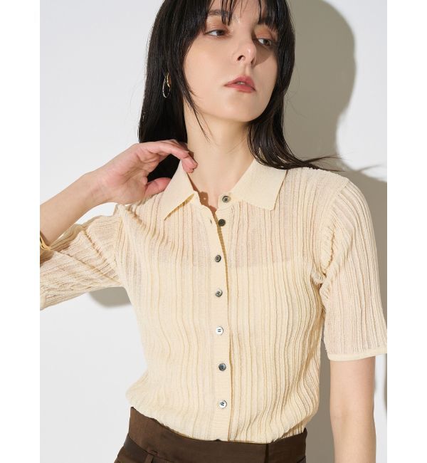ELENDEEK「SHEER PLEATS KT TOP」|ニット・セーター|アイボリー