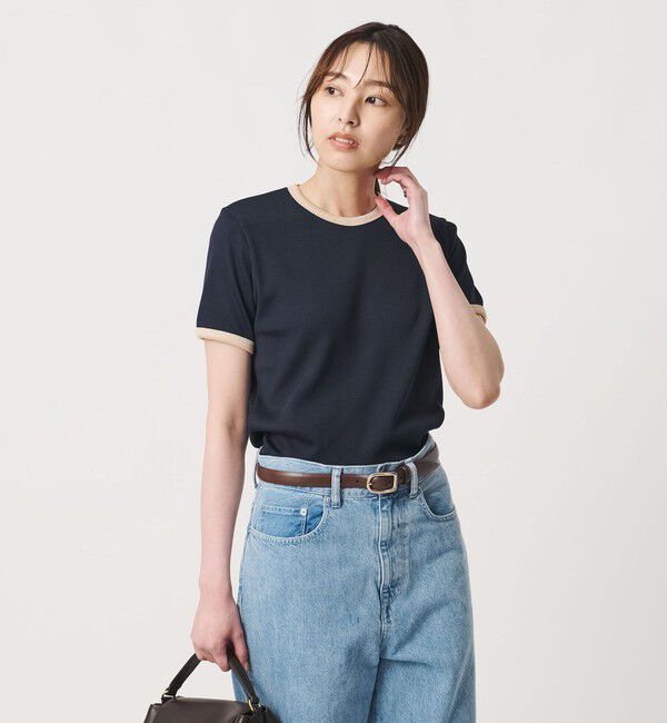 UNITED ARROWS「リブ バイカラーパイピング ショートスリーブ Tシャツ」|Tシャツ・カットソー|NAVY