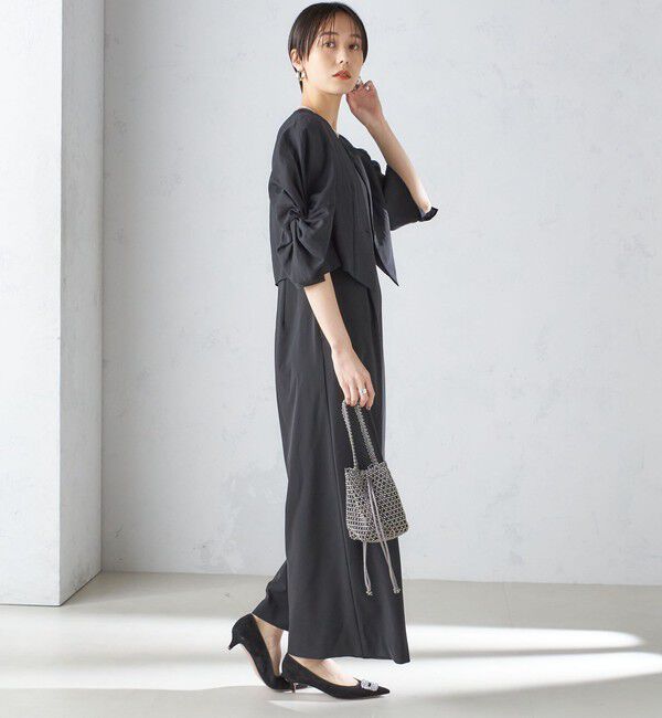 SHIPS for women「little black:Vネック ワイド シルエット オールインワン（セレモニー対応可）」|オールインワン|