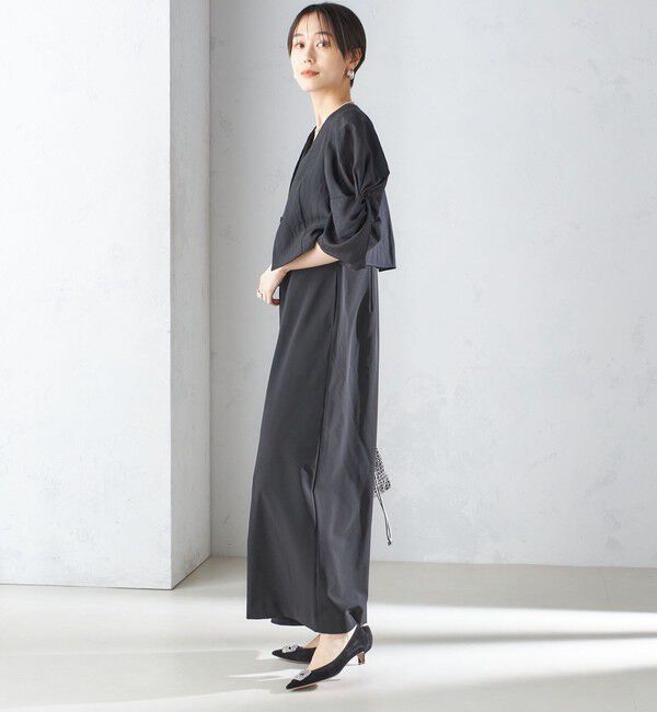 SHIPS for women「little black:Vネック ワイド シルエット オールインワン（セレモニー対応可）」|オールインワン|