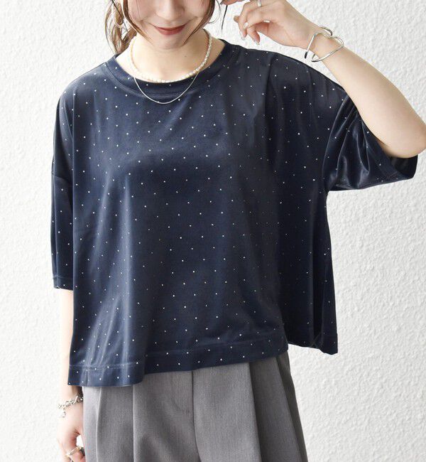 SHIPS any「SHIPS any:〈洗濯機可能〉ポリエステルベロア ラメ ドット ワイド カットソー」|Tシャツ・カットソー|