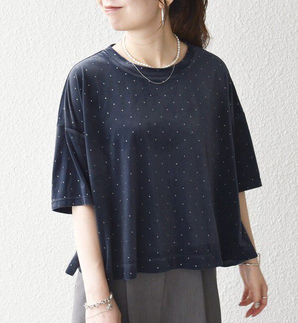 SHIPS any「SHIPS any:〈洗濯機可能〉ポリエステルベロア ラメ ドット ワイド カットソー」|Tシャツ・カットソー|