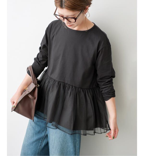 Spick and Span「《一部店舗+WEB限定》チュールコンビフレアプルオーバー」|Tシャツ・カットソー|ブラック