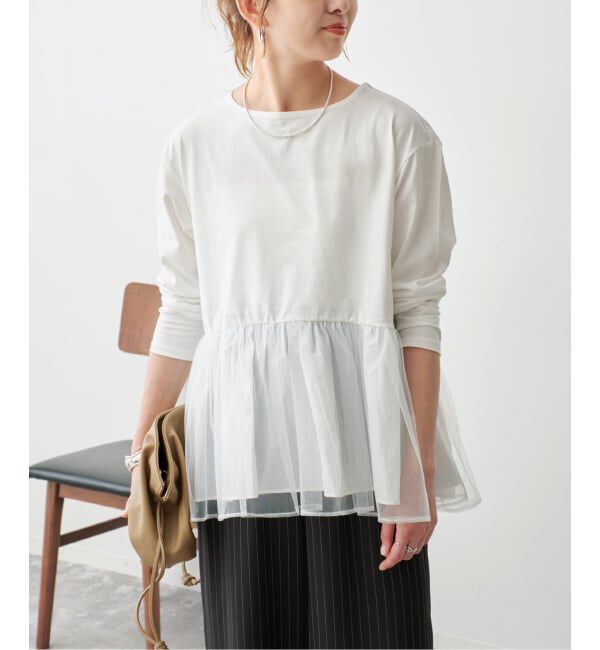 Spick and Span「《一部店舗+WEB限定》チュールコンビフレアプルオーバー」|Tシャツ・カットソー|