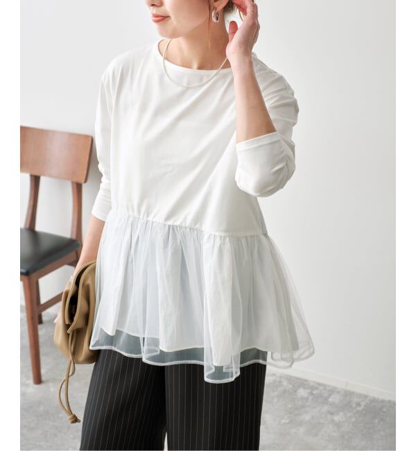 Spick and Span「《一部店舗+WEB限定》チュールコンビフレアプルオーバー」|Tシャツ・カットソー|