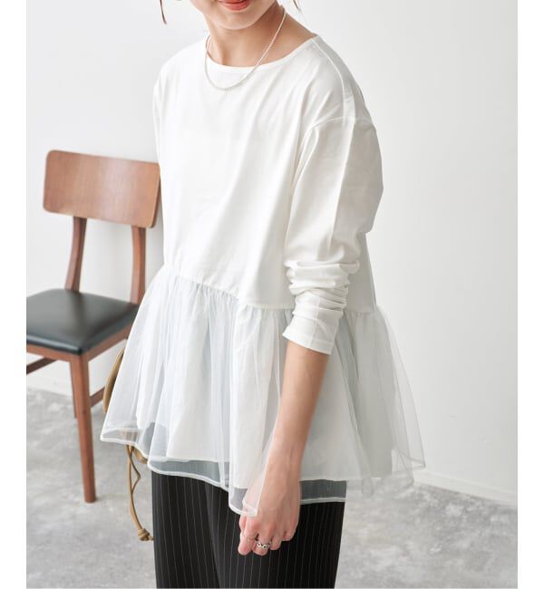 Spick and Span「《一部店舗+WEB限定》チュールコンビフレアプルオーバー」|Tシャツ・カットソー|