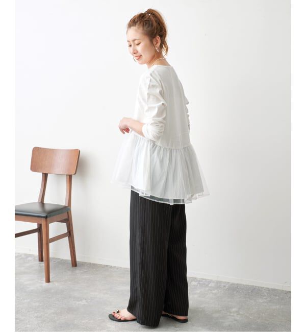 Spick and Span「《一部店舗+WEB限定》チュールコンビフレアプルオーバー」|Tシャツ・カットソー|