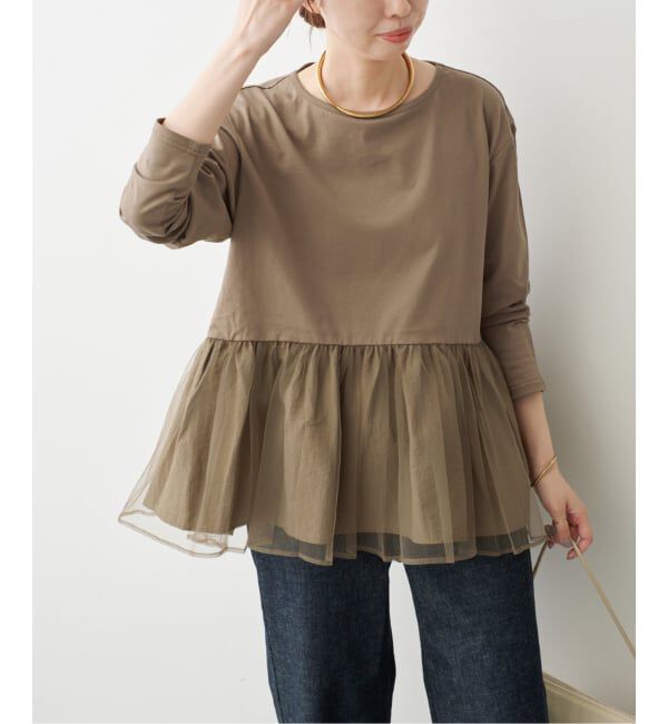 Spick and Span「《一部店舗+WEB限定》チュールコンビフレアプルオーバー」|Tシャツ・カットソー|