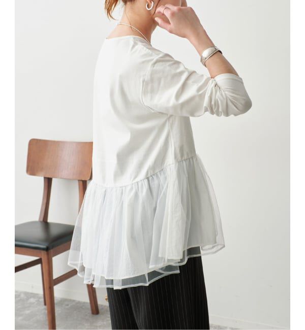 Spick and Span「《一部店舗+WEB限定》チュールコンビフレアプルオーバー」|Tシャツ・カットソー|ホワイト