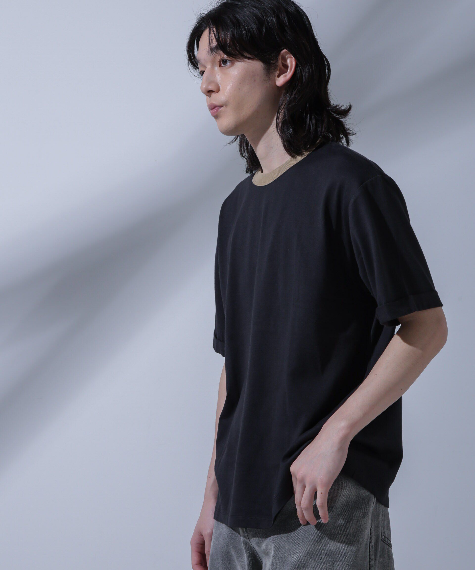 NANO universe「Anti Soaked 汗染み防止 リンガーネックTシャツ」|Tシャツ・カットソー|