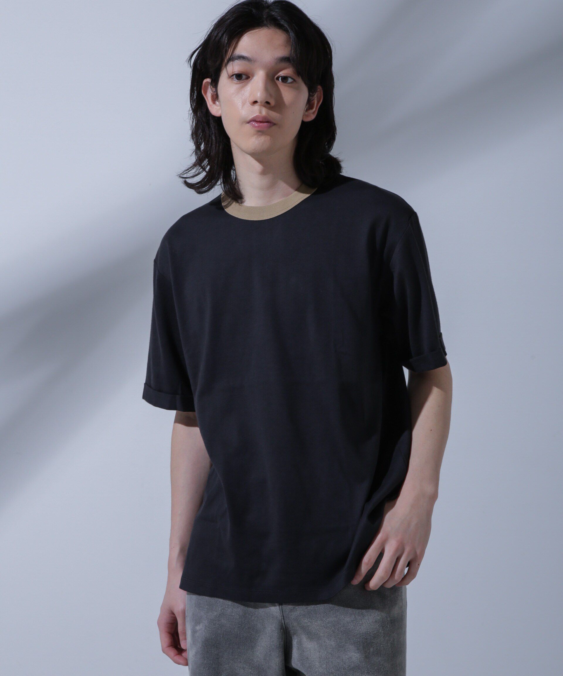 NANO universe「Anti Soaked 汗染み防止 リンガーネックTシャツ」|Tシャツ・カットソー|