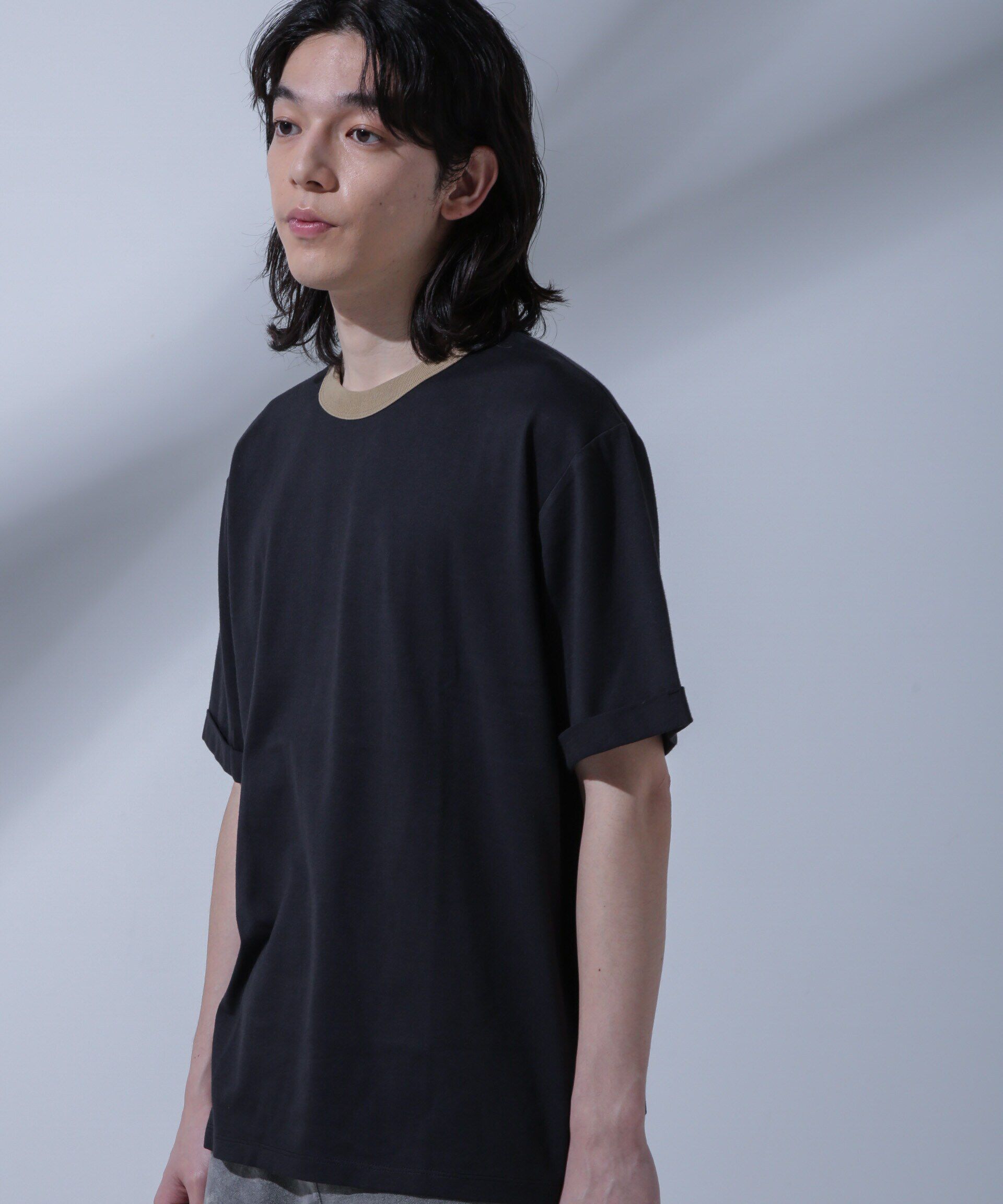 NANO universe「Anti Soaked 汗染み防止 リンガーネックTシャツ」|Tシャツ・カットソー|