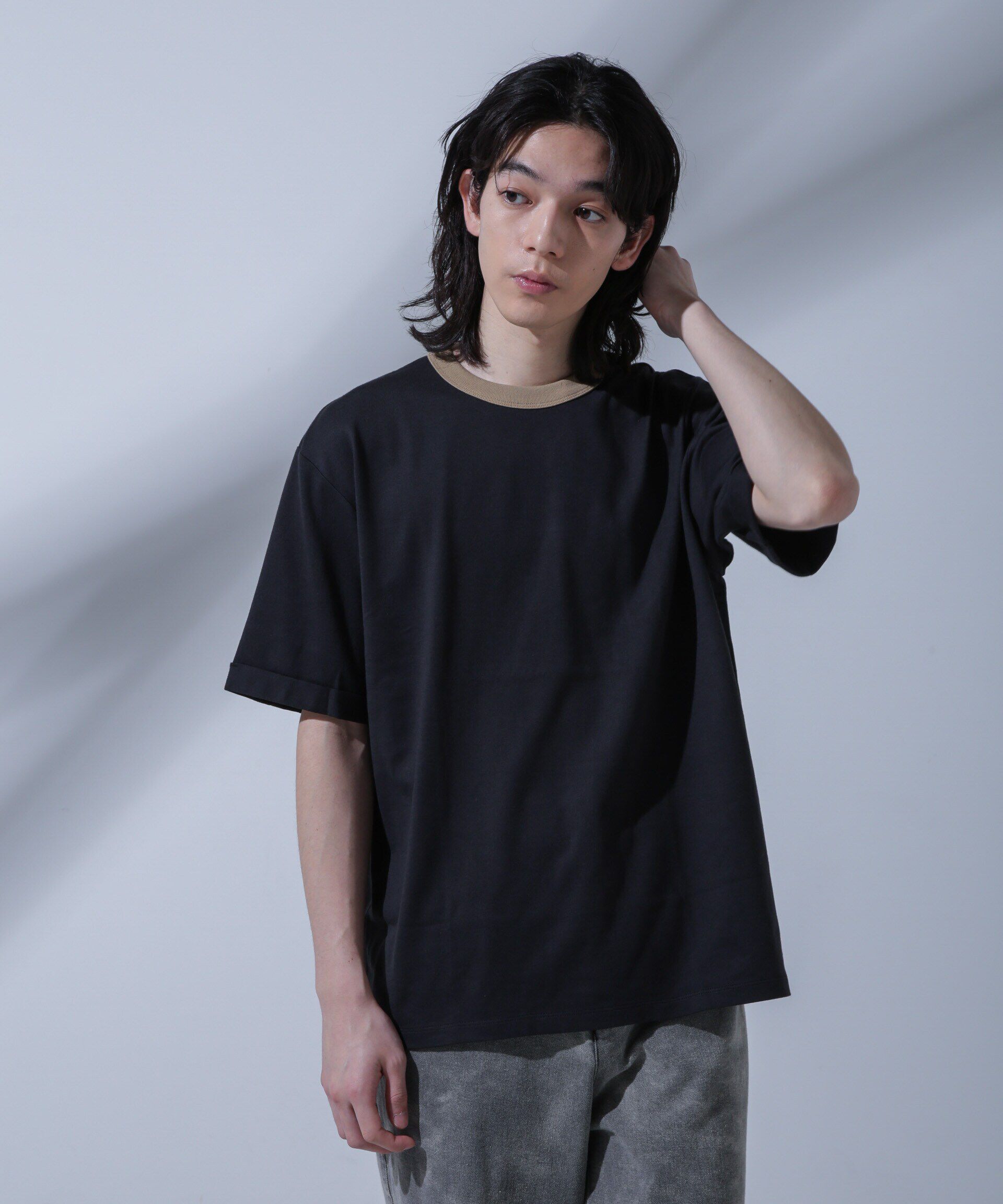 NANO universe「Anti Soaked 汗染み防止 リンガーネックTシャツ」|Tシャツ・カットソー|