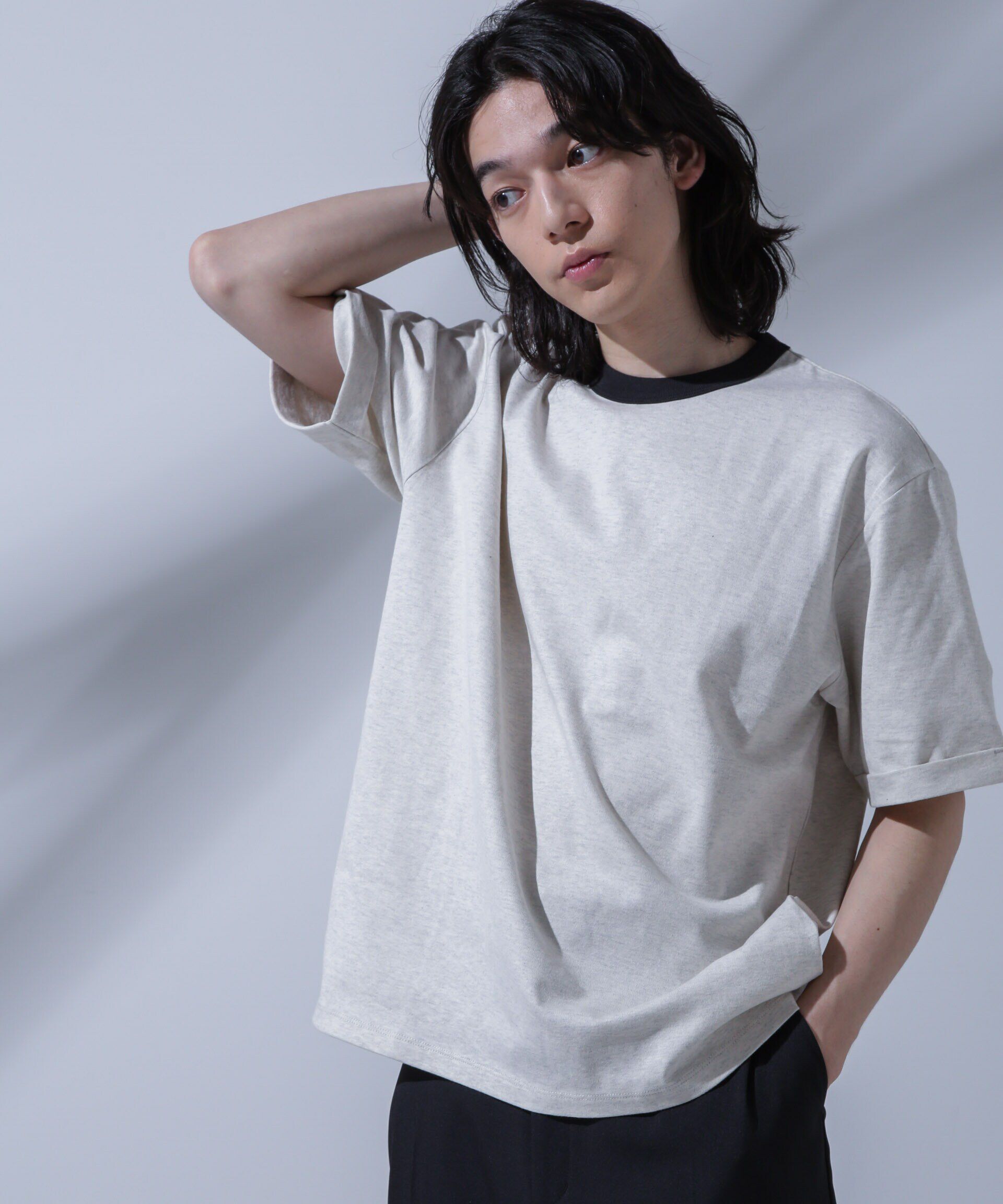 NANO universe「Anti Soaked 汗染み防止 リンガーネックTシャツ」|Tシャツ・カットソー|