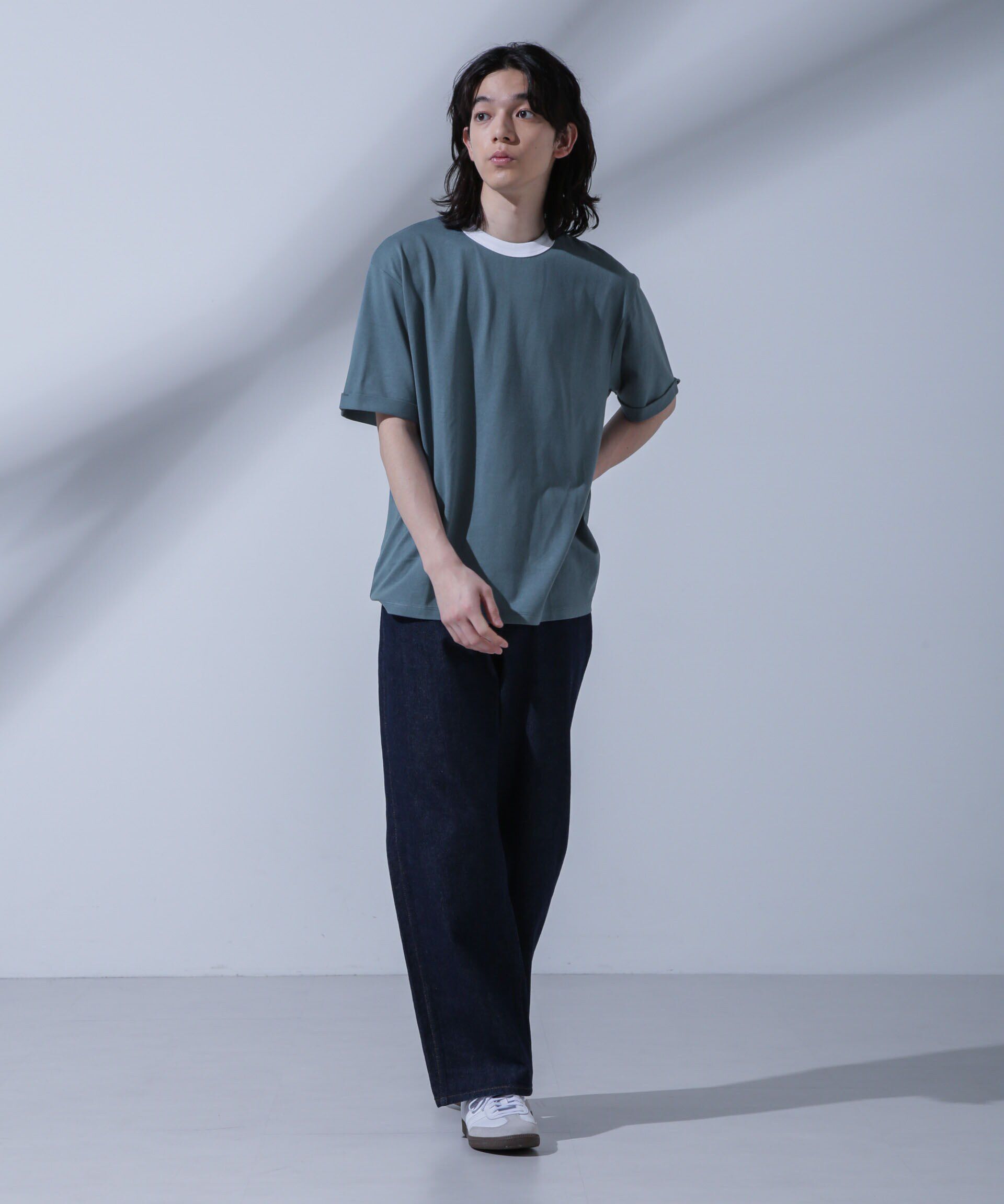 NANO universe「Anti Soaked 汗染み防止 リンガーネックTシャツ」|Tシャツ・カットソー|