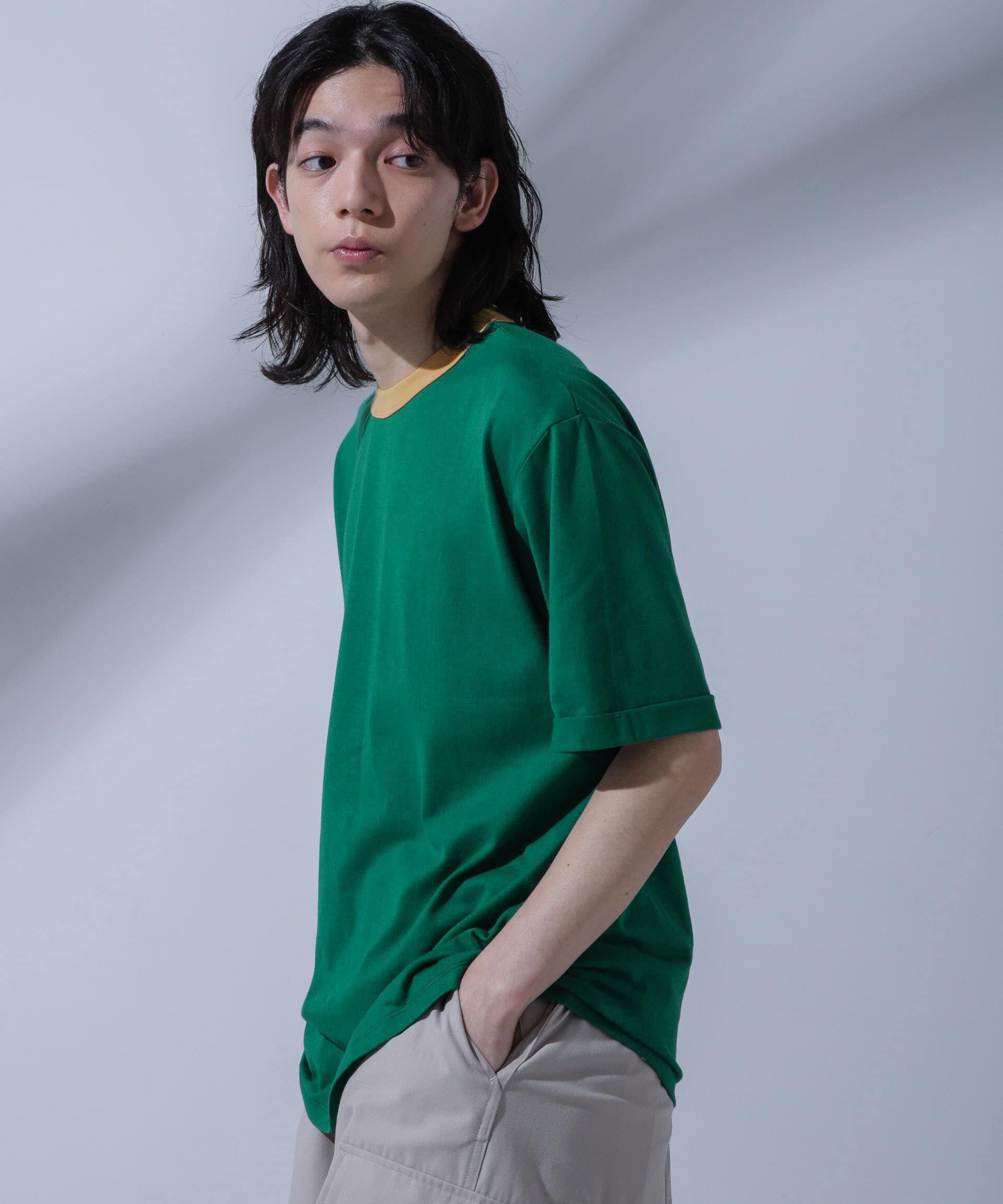 NANO universe「Anti Soaked 汗染み防止 リンガーネックTシャツ」|Tシャツ・カットソー|