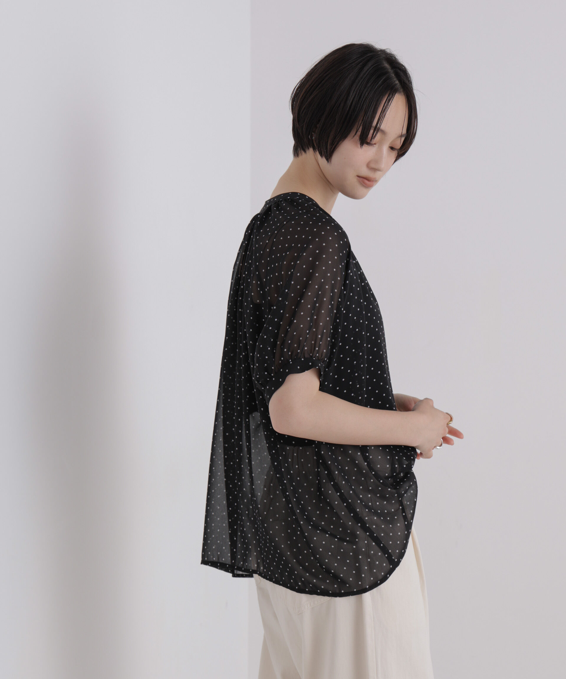 NANO universe「ドットスキッパーリボンブラウス」|シャツ・ブラウス|