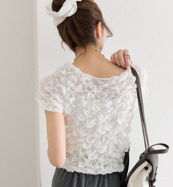  「【新色BRN】《6色展開/伸縮性あり◎》ふわふわシャーリングTシャツ」|Tシャツ・カットソー|
