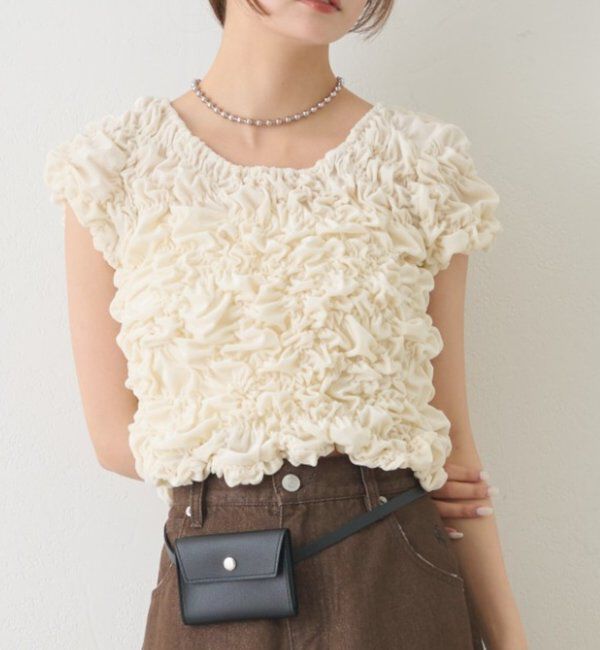  「【新色BRN】《6色展開/伸縮性あり◎》ふわふわシャーリングTシャツ」|Tシャツ・カットソー|