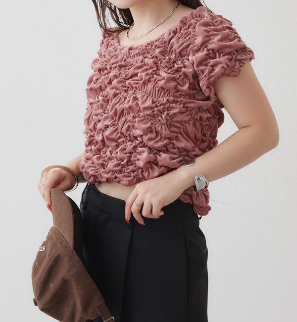  「【新色BRN】《6色展開/伸縮性あり◎》ふわふわシャーリングTシャツ」|Tシャツ・カットソー|