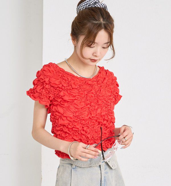 「【新色BRN】《6色展開/伸縮性あり◎》ふわふわシャーリングTシャツ」|Tシャツ・カットソー|