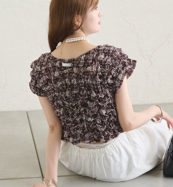  「【新色BRN】《6色展開/伸縮性あり◎》ふわふわシャーリングTシャツ」|Tシャツ・カットソー|