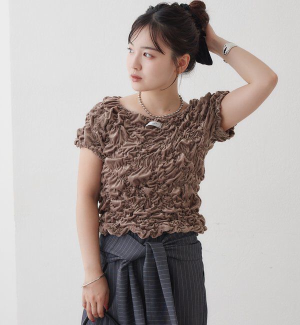  「【新色BRN】《6色展開/伸縮性あり◎》ふわふわシャーリングTシャツ」|Tシャツ・カットソー|