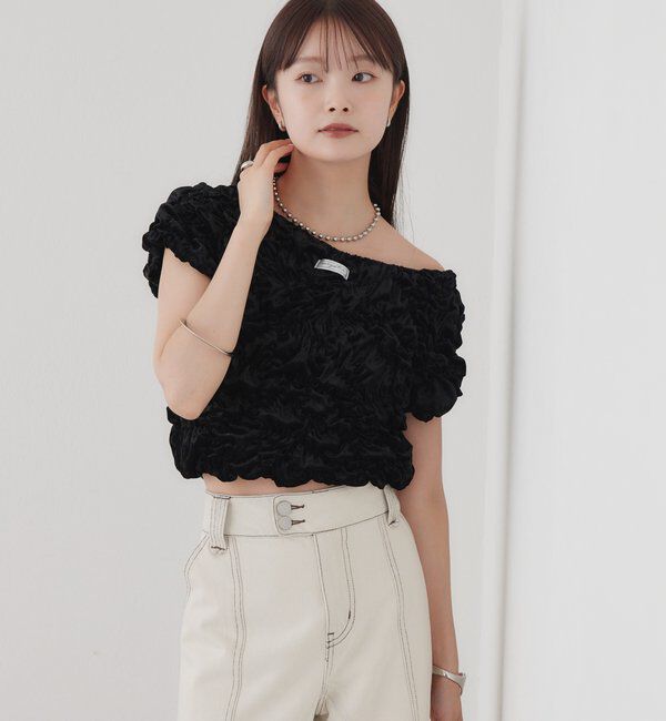  「【新色BRN】《6色展開/伸縮性あり◎》ふわふわシャーリングTシャツ」|Tシャツ・カットソー|