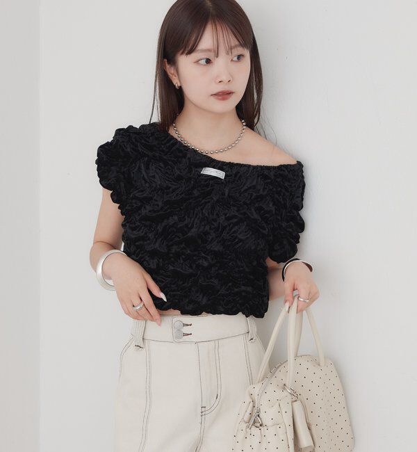  「【新色BRN】《6色展開/伸縮性あり◎》ふわふわシャーリングTシャツ」|Tシャツ・カットソー|