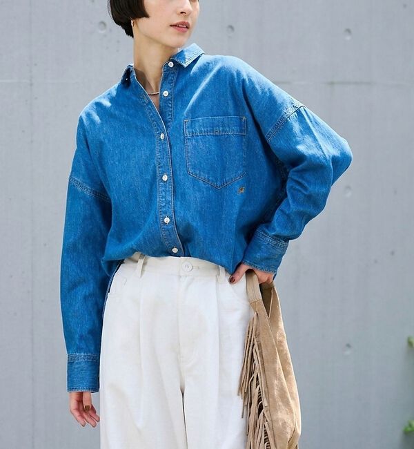 Rouge vif「【定番人気 / 2026AW】デニムオーバーサイズシャツ」|シャツ・ブラウス|ブルー
