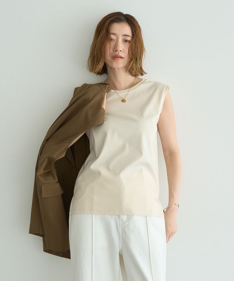 YECCA VECCA「コットンスムースノースリーブトップス」|Tシャツ・カットソー|Beige