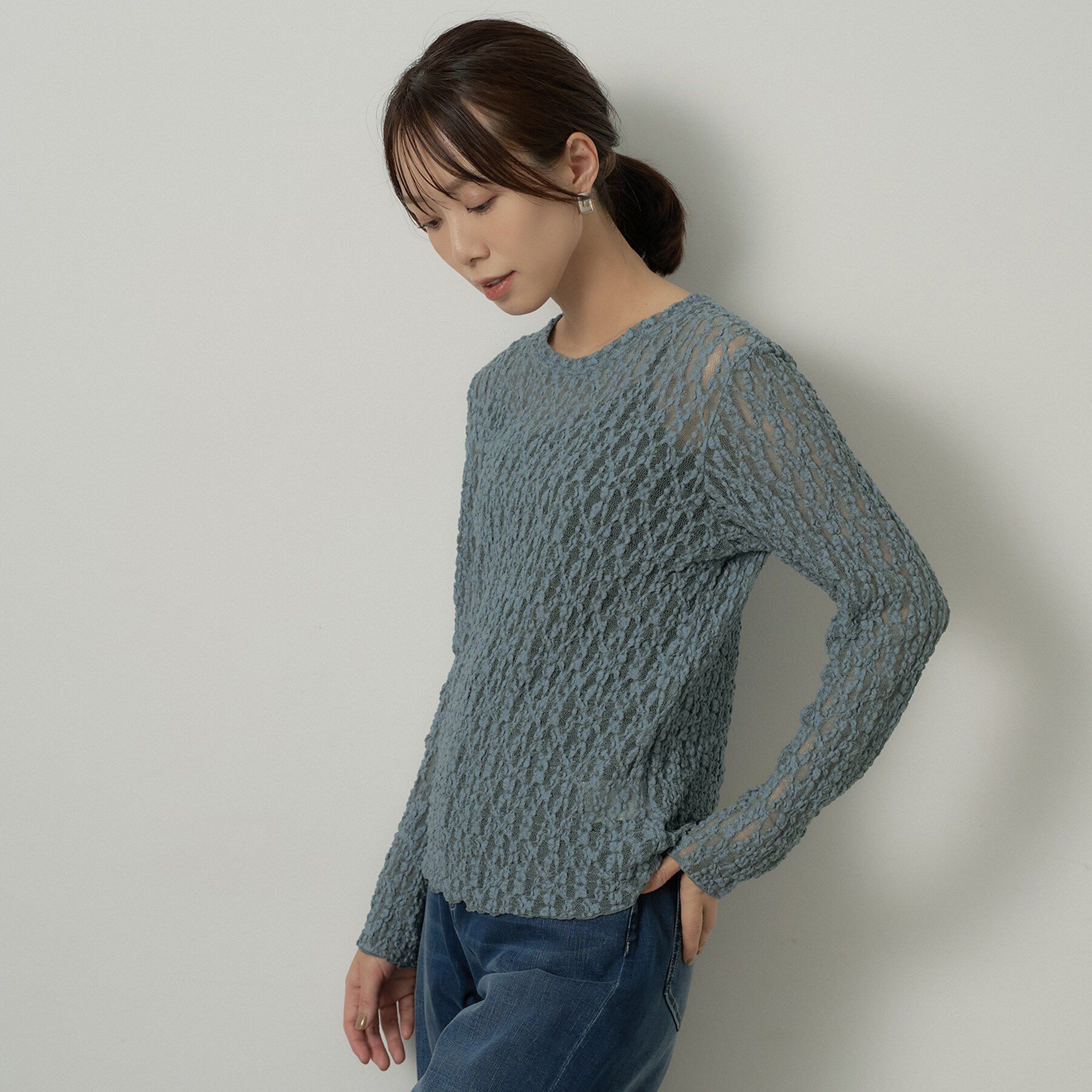 UNTITLED「【羽織りのインナーに】レースプルオーバー」|Tシャツ・カットソー|ブルー(091)