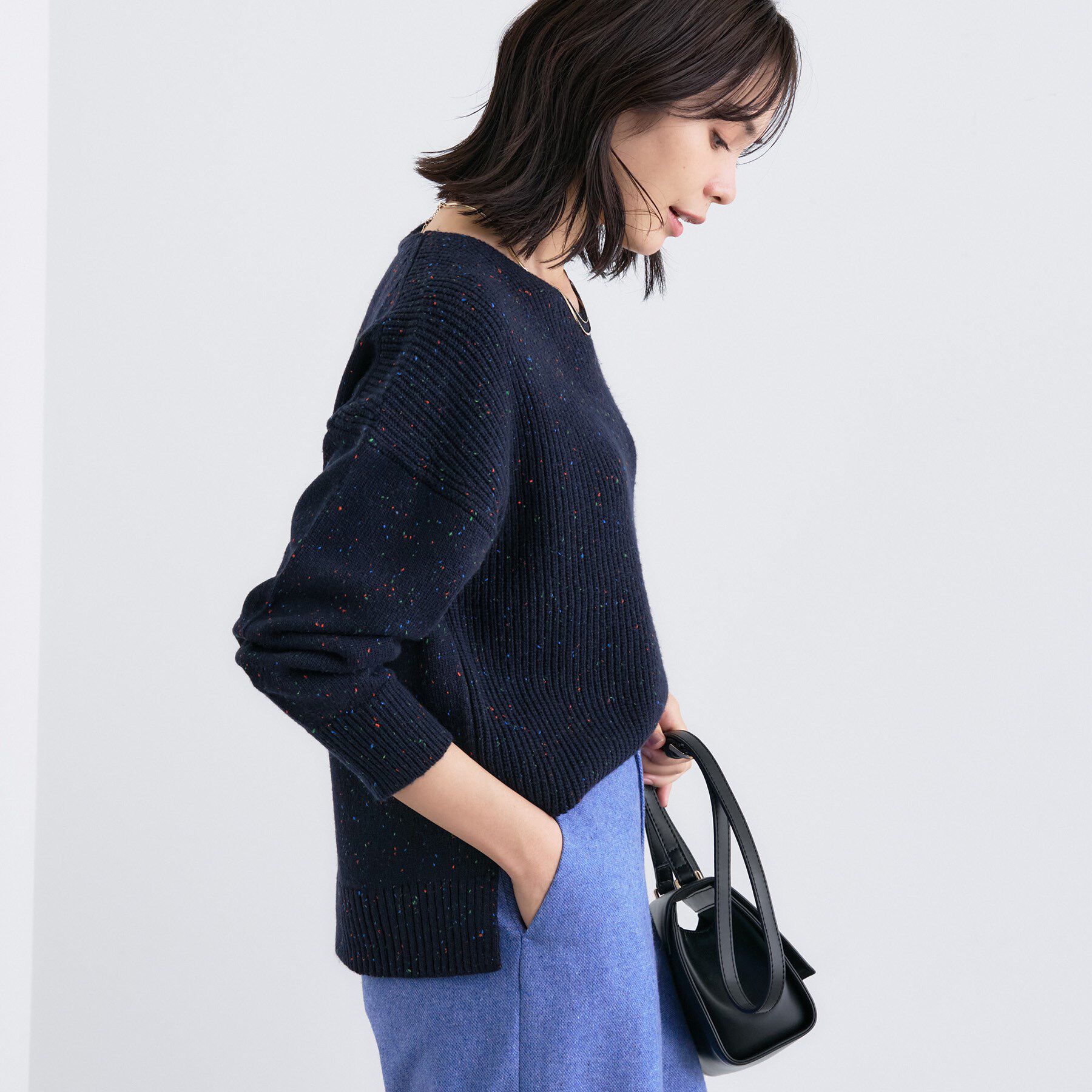 INDIVI「【洗える】カラーネップ スリットニット」|ニット・セーター|