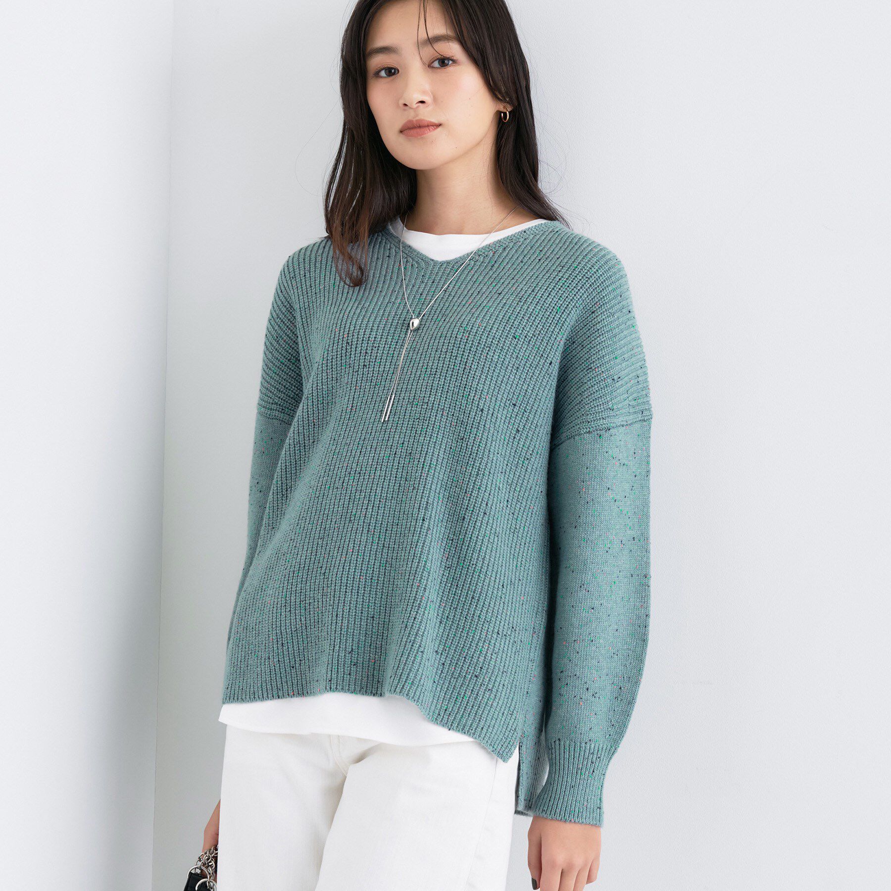 INDIVI「【洗える】カラーネップ スリットニット」|ニット・セーター|ブルー(491)