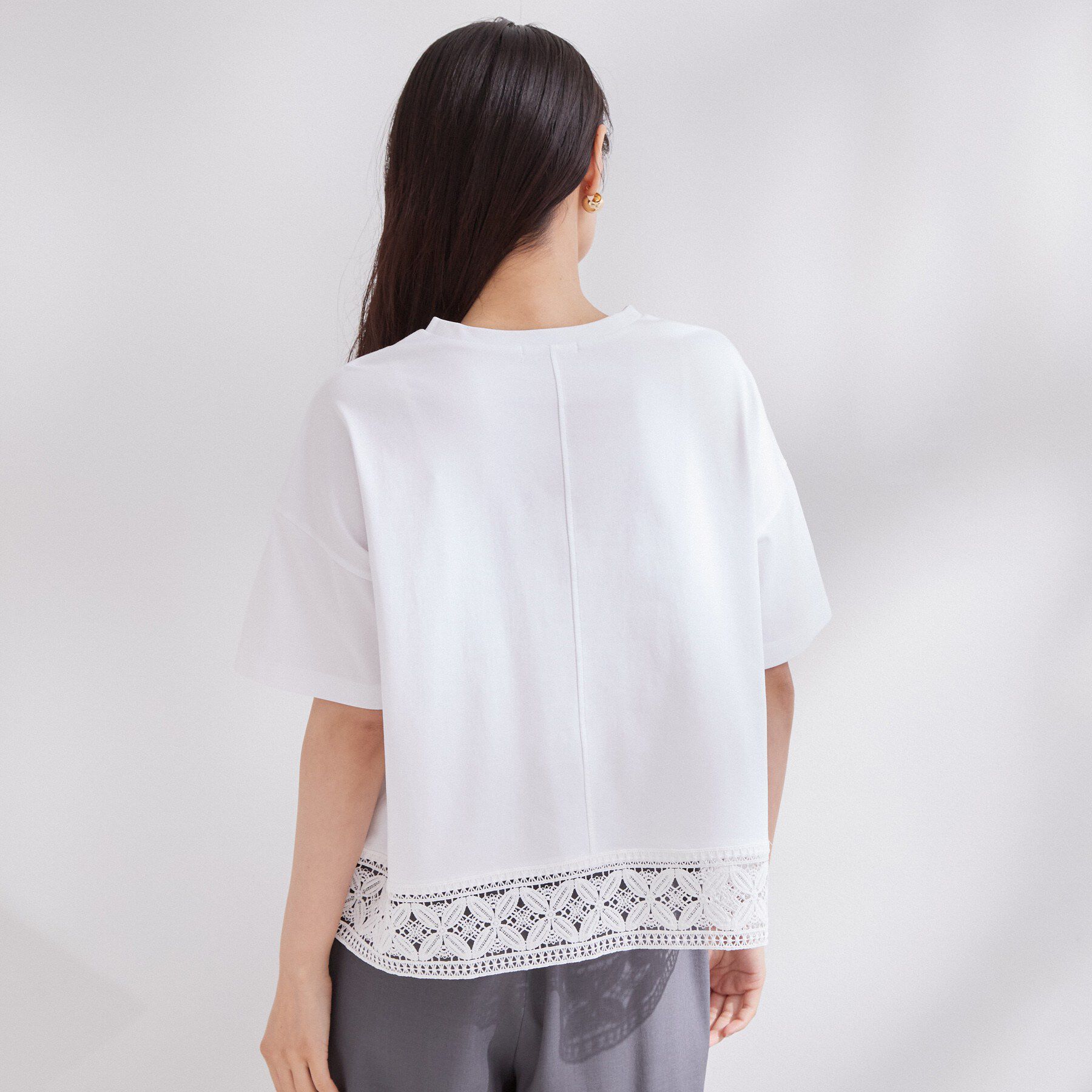 OPAQUE.CLIP「裾レースカットソー【洗濯機OK】」|Tシャツ・カットソー|