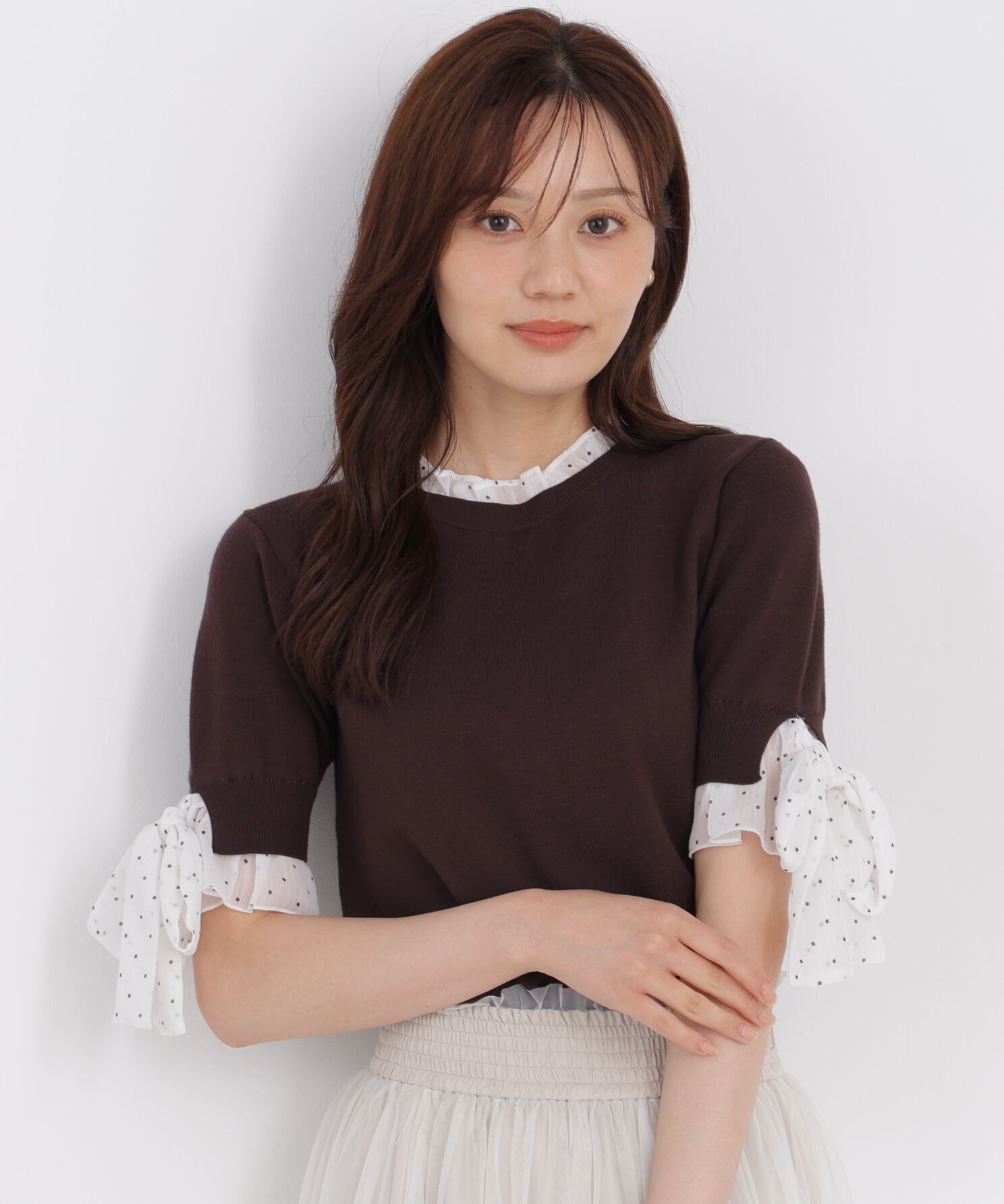 PROPORTION BODY DRESSING「リボンドッキングニット」|ニット・セーター|ブラウン&times;白ド