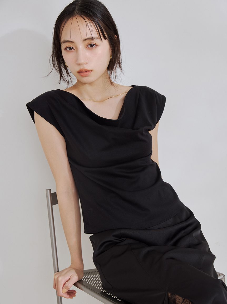 FRAY I.D「前後2wayチェーン付ドレープカットブラウス／ウォッシャブル・接触冷感」|Tシャツ・カットソー|