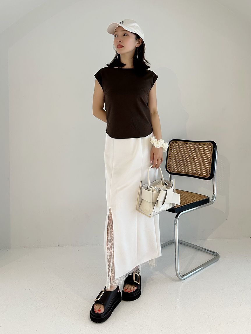 FRAY I.D「前後2wayチェーン付ドレープカットブラウス／ウォッシャブル・接触冷感」|Tシャツ・カットソー|