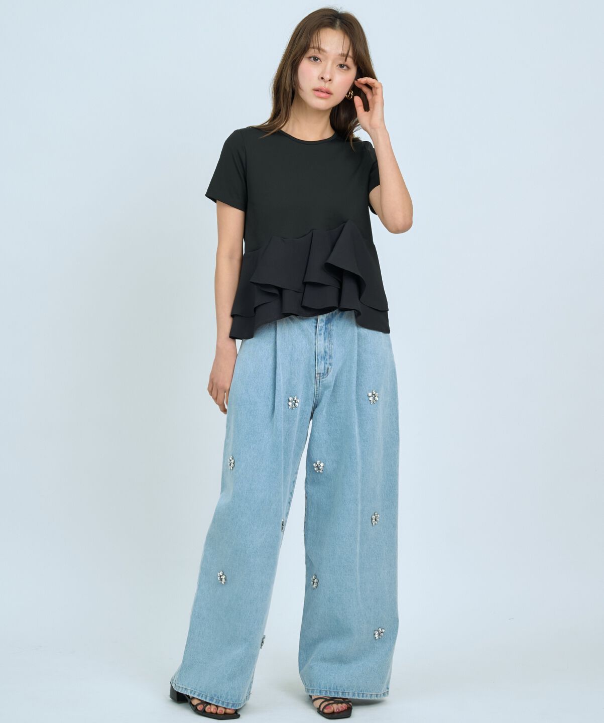 アンドクチュール「ビジュータックデニムパンツ」|デニム|