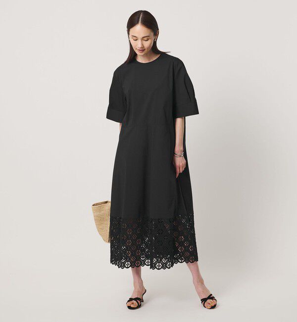 UNITED ARROWS「ラッセルレース コンビ ワンピース ‐ウォッシャブル‐」|ワンピース|BLACK