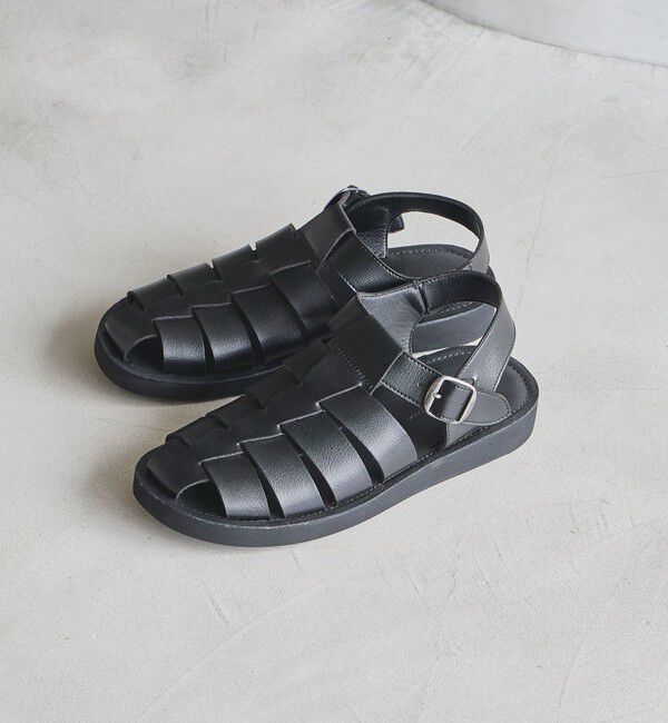 UNITED ARROWS green label relaxing「レザーライク グルカ サンダル」|サンダル|BLACK