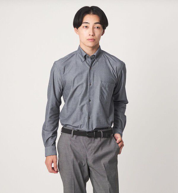 UNITED ARROWS green label relaxing「エブリット TC ツイル ジャージー スナップ ボタンダウン シャツ -ストレッチ・イージーアイロン・吸水速乾」|シャツ・ブラウス|MD.GRAY