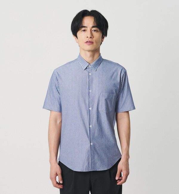 BEAUTY&YOUTH UNITED ARROWS「クイック ストレッチ ストライプ シャンブレー ボタンダウン 半袖シャツ SLIM型 吸水速乾機能付き」|シャツ・ブラウス|