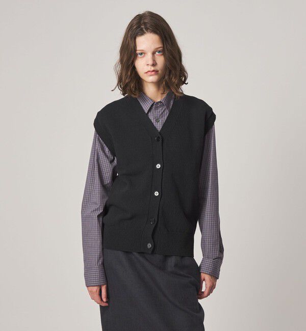 STEVEN ALAN「＜Steven Alan＞コットン ナイロン Vネック ベスト」|ベスト・ジレ|BLACK