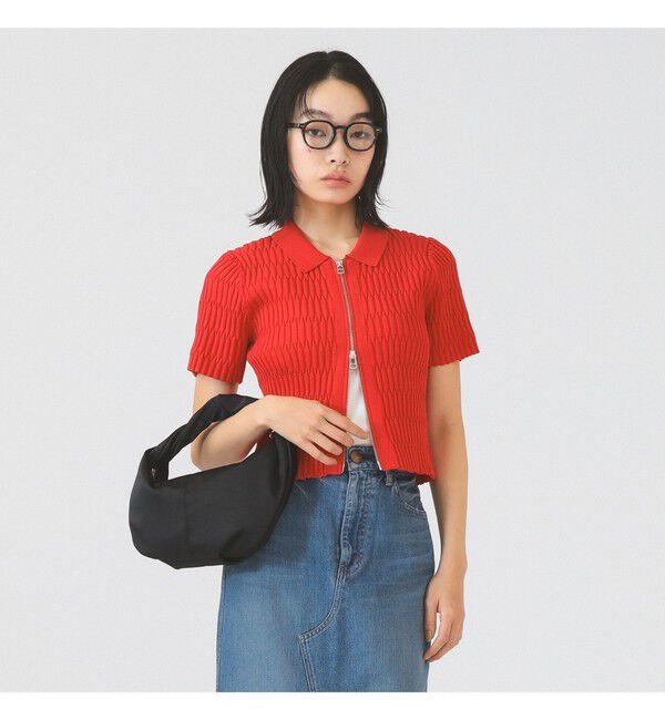 Ray BEAMS 「リブ ジップ ポロ カーディガン」|カーディガン|RED