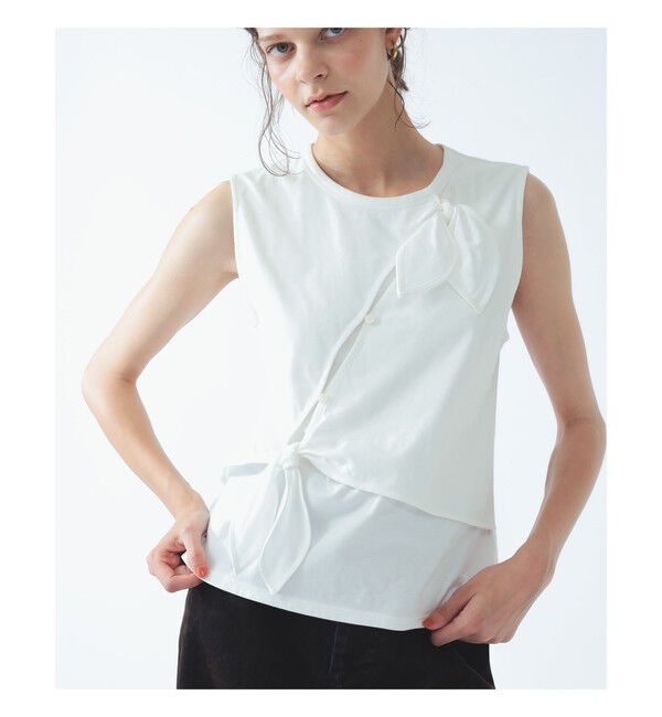 Ray BEAMS 「アシンメトリー リボン ノースリーブ」|Tシャツ・カットソー|