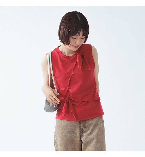 Ray BEAMS 「アシンメトリー リボン ノースリーブ」|Tシャツ・カットソー|